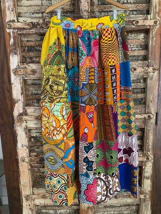 None Dresses & Skirts - Handmade Bohemian Vibrant Patchwork African Ankara Wax Print Maxi Skirt, L / XL
